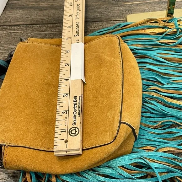 Zara Woman Fringe Suede Crossbody Bag - Tan and Teal. Pre-owned. - Picture 11 of 12